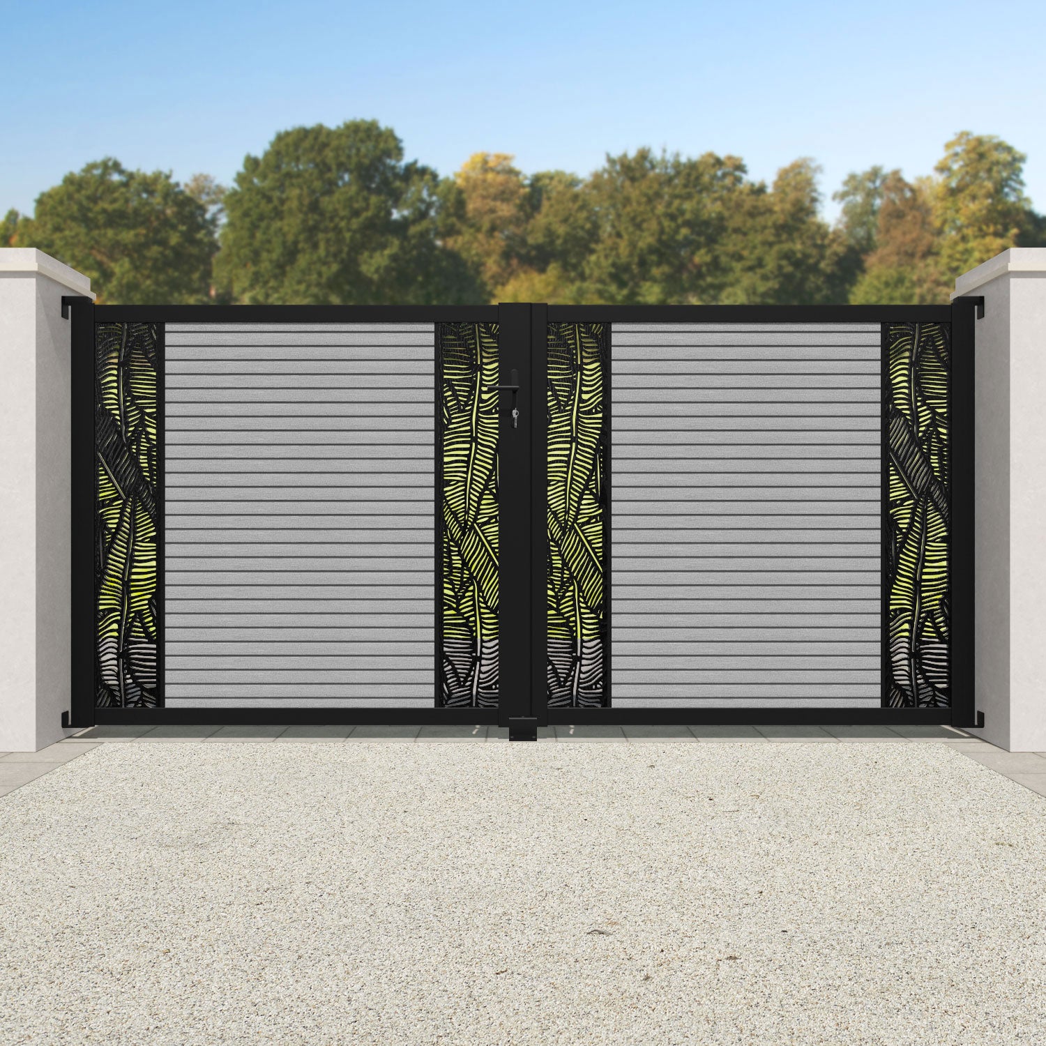 Hudson Feather Straight Top Driveway Gate - Light Grey - Middle & End Screen