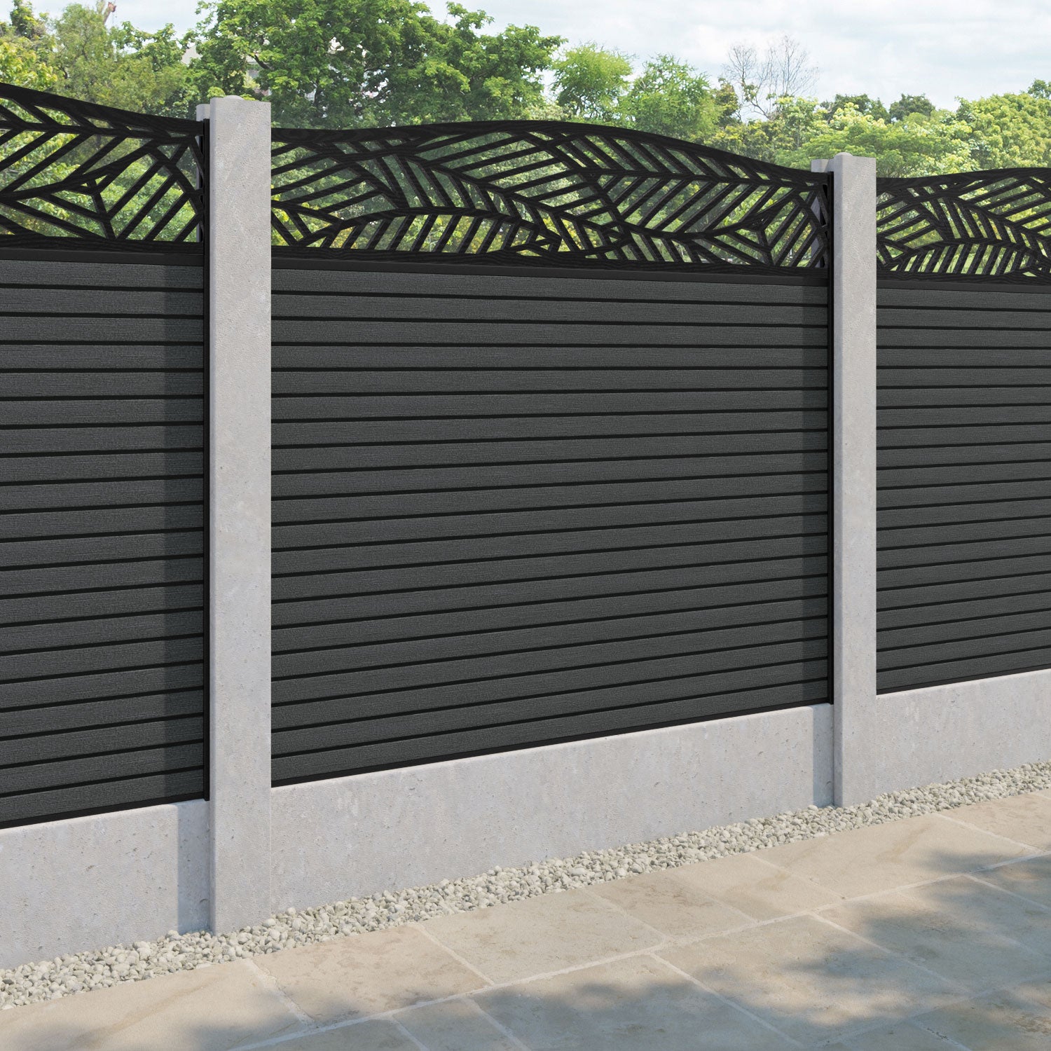Hudson Habitat Curved Top Fence Panel - Dark Grey - for existing concrete posts