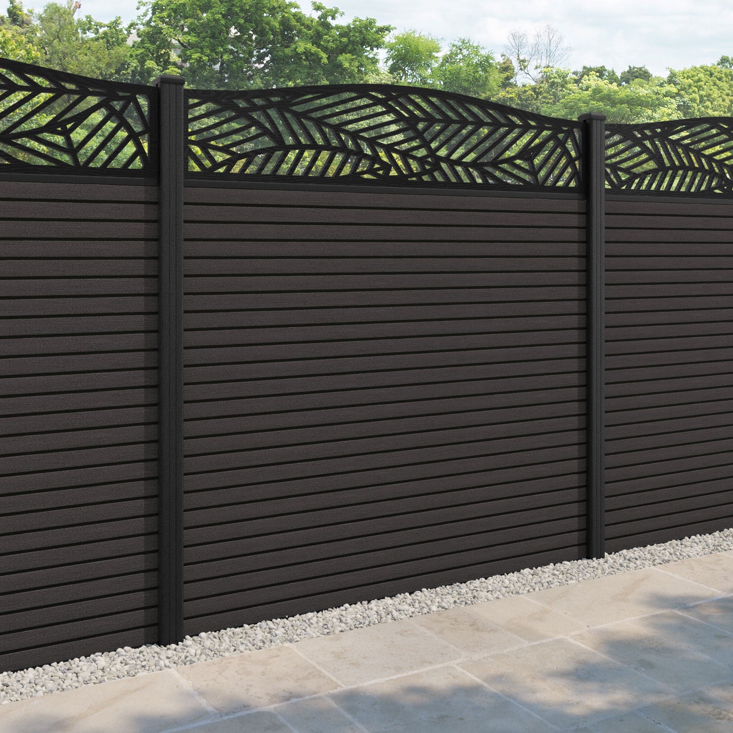 Hudson Habitat Curved Top Fence Panel - Dark Oak - with our composite posts