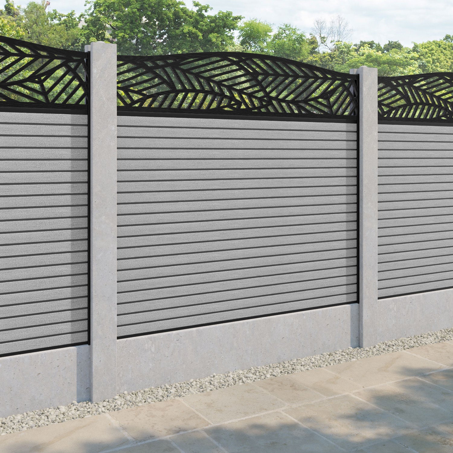 Hudson Habitat Curved Top Fence Panel - Light Grey - for existing concrete posts