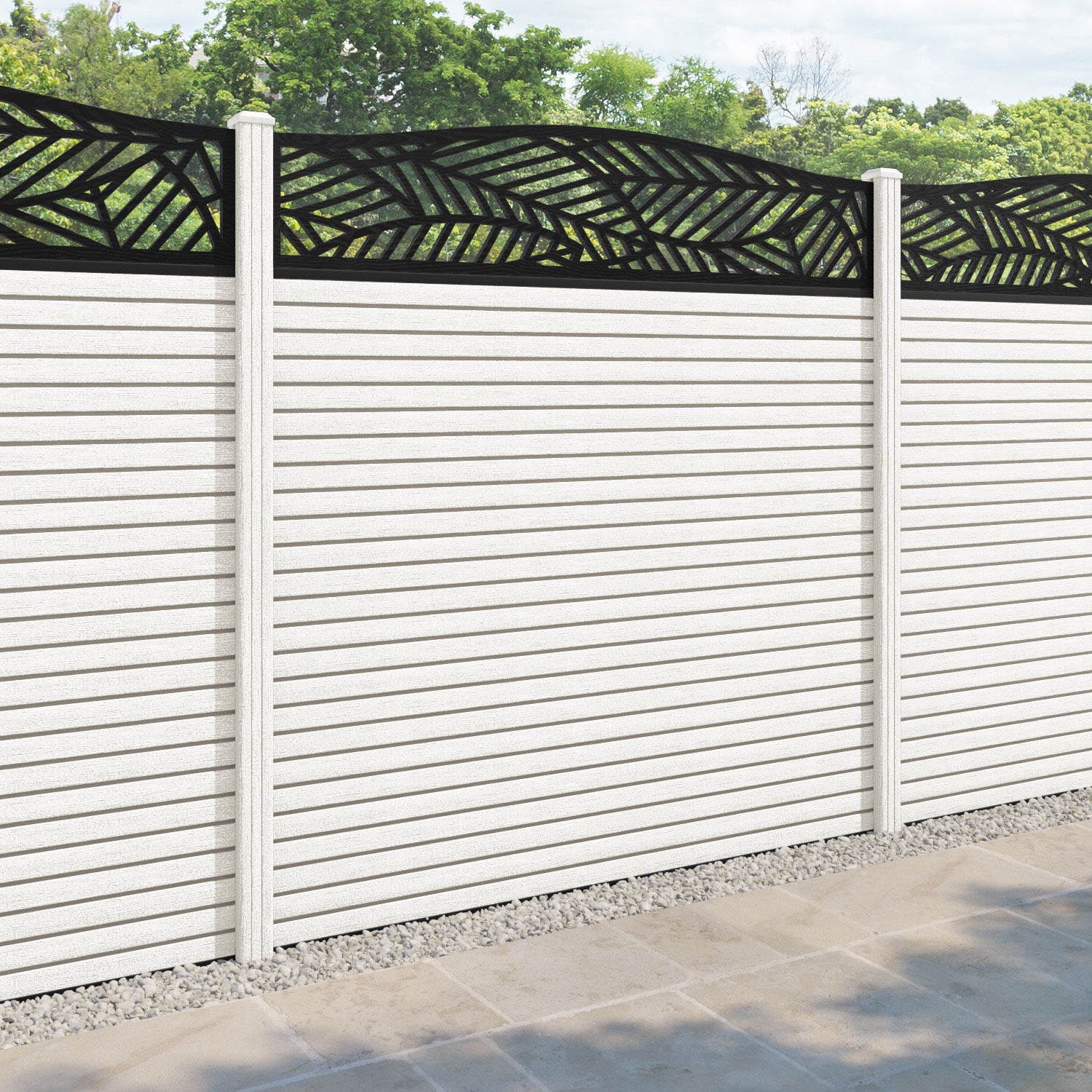 Hudson Habitat Curved Top Fence Panel - Light Stone - with our composite posts
