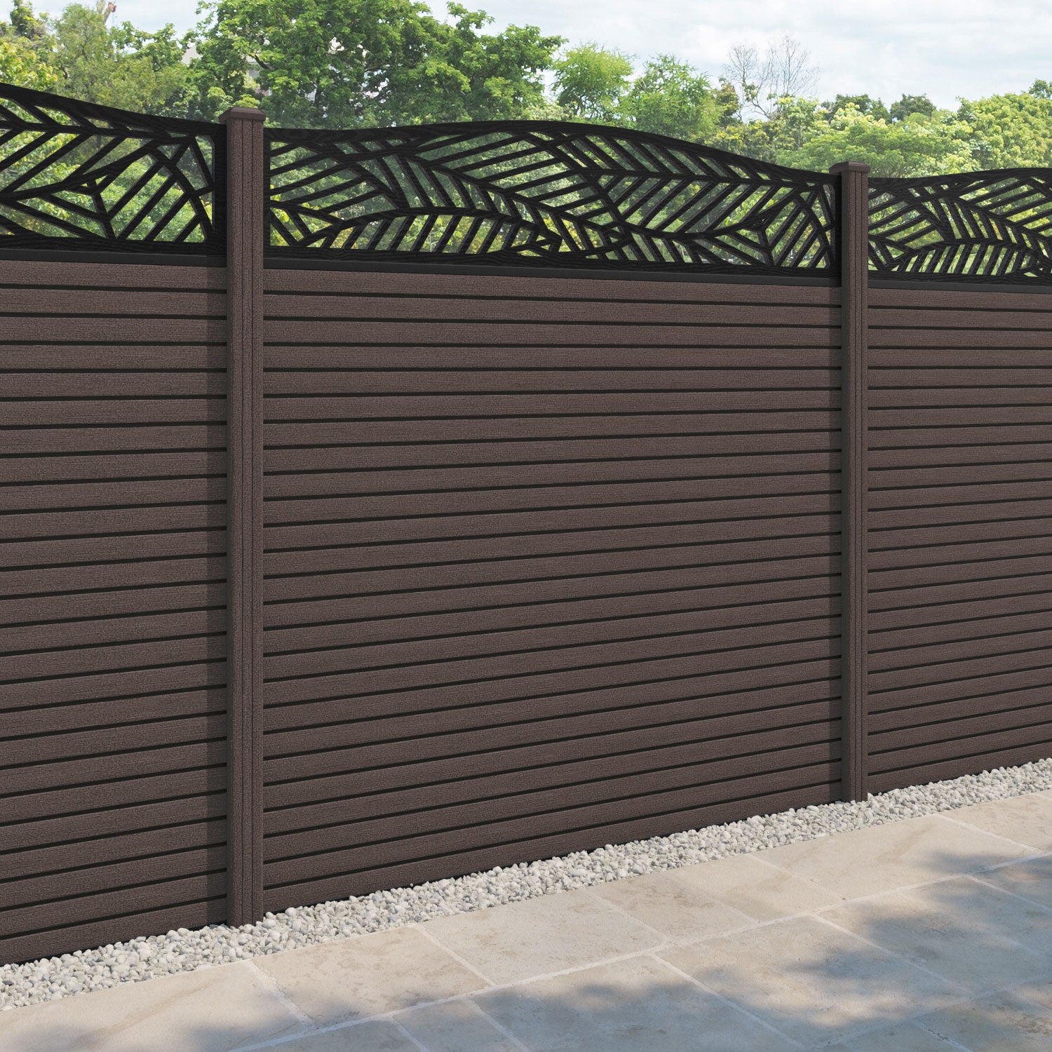 Hudson Habitat Curved Top Fence Panel - Mid Brown - with our composite posts