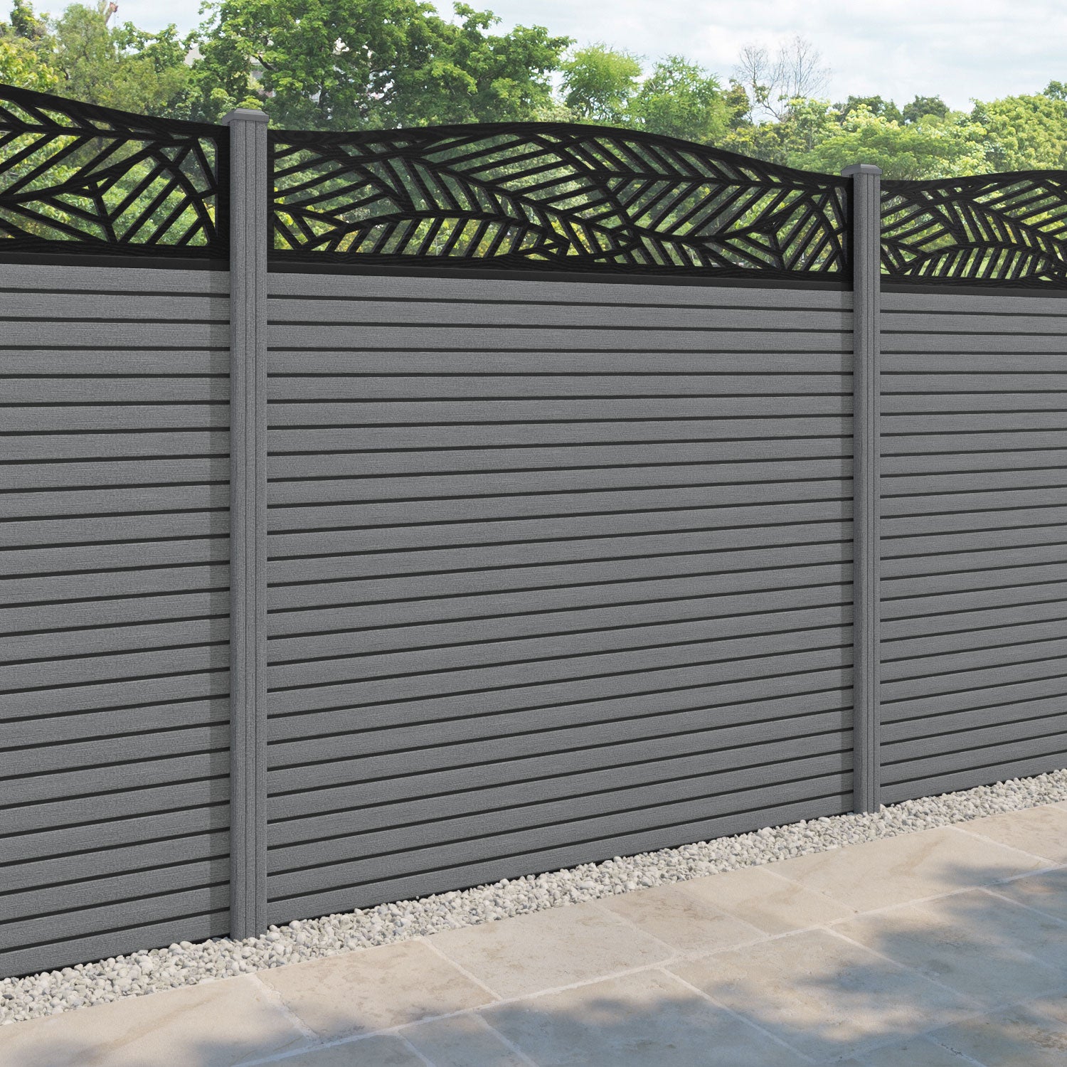 Hudson Habitat Curved Top Fence Panel - Mid Grey - with our composite posts