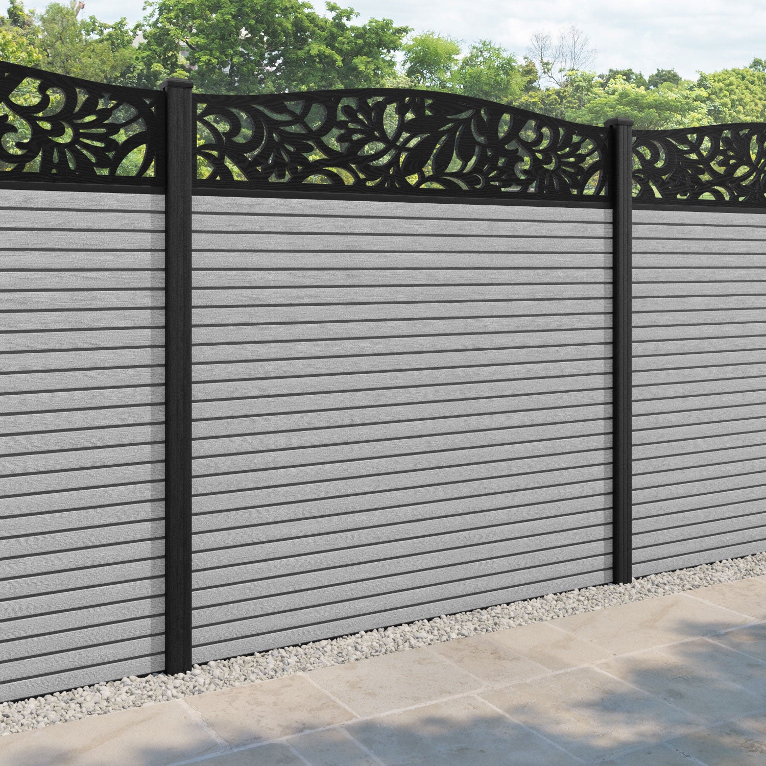 Hudson Heritage Curved Top Fence Panel - Light Grey - with our composite posts