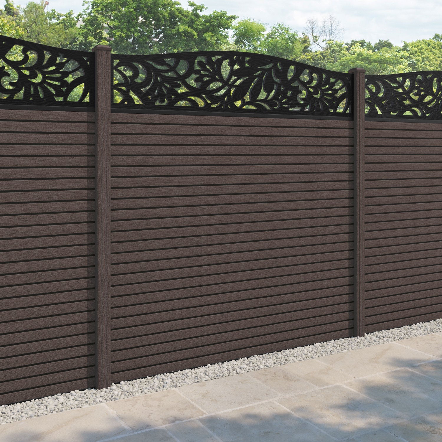 Hudson Heritage Curved Top Fence Panel - Mid Brown - with our composite posts