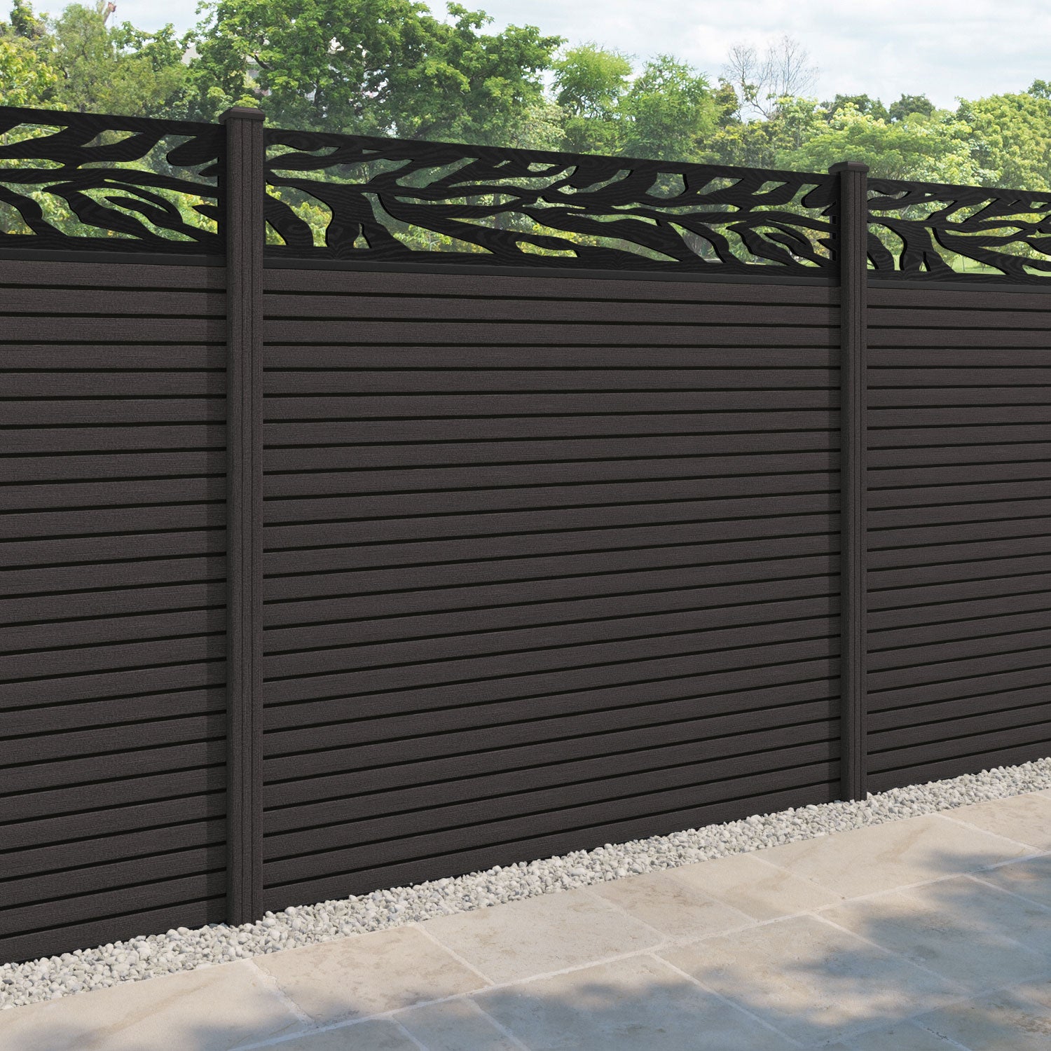 Hudson Malawi Fence Panel - Dark Oak - with our composite posts