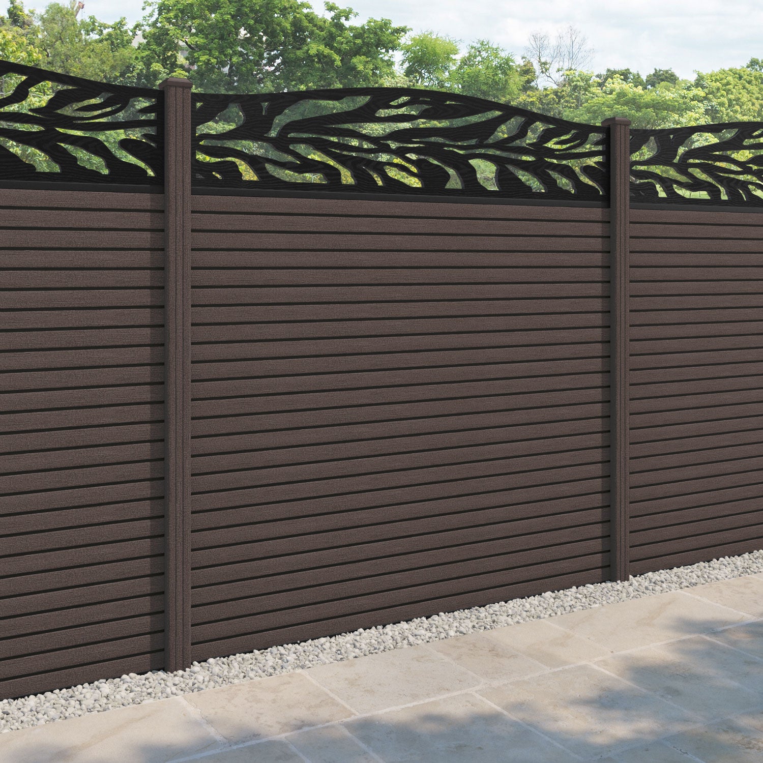 Hudson Malawi Curved Top Fence Panel - Mid Brown - with our composite posts