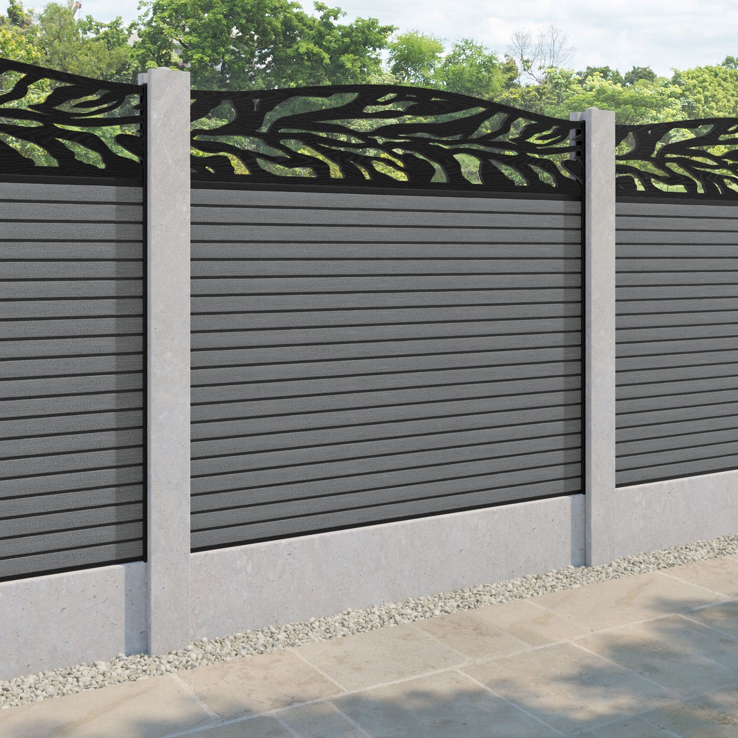 Hudson Malawi Curved Top Fence Panel - Mid Grey - for existing concrete posts