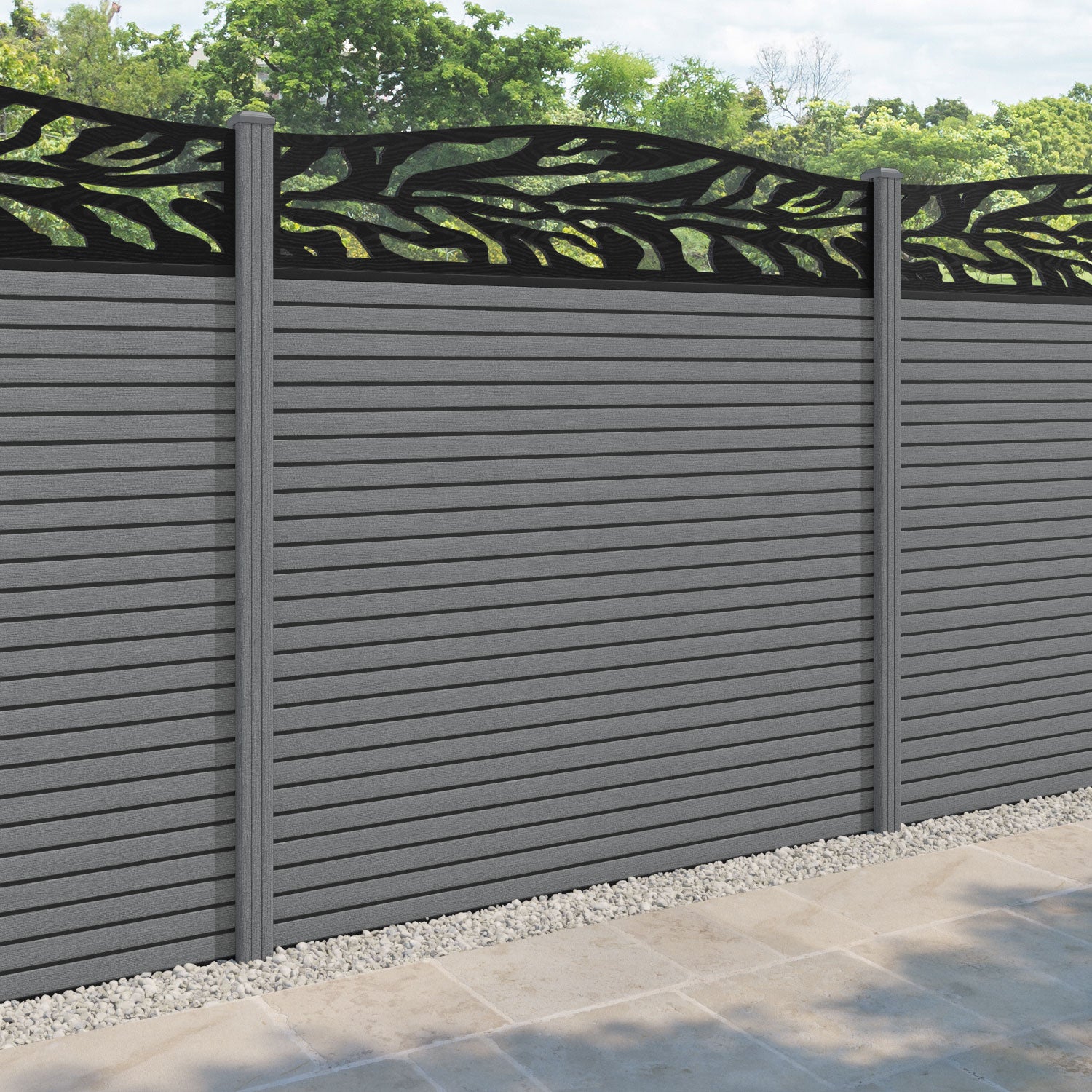 Hudson Malawi Curved Top Fence Panel - Mid Grey - with our composite posts