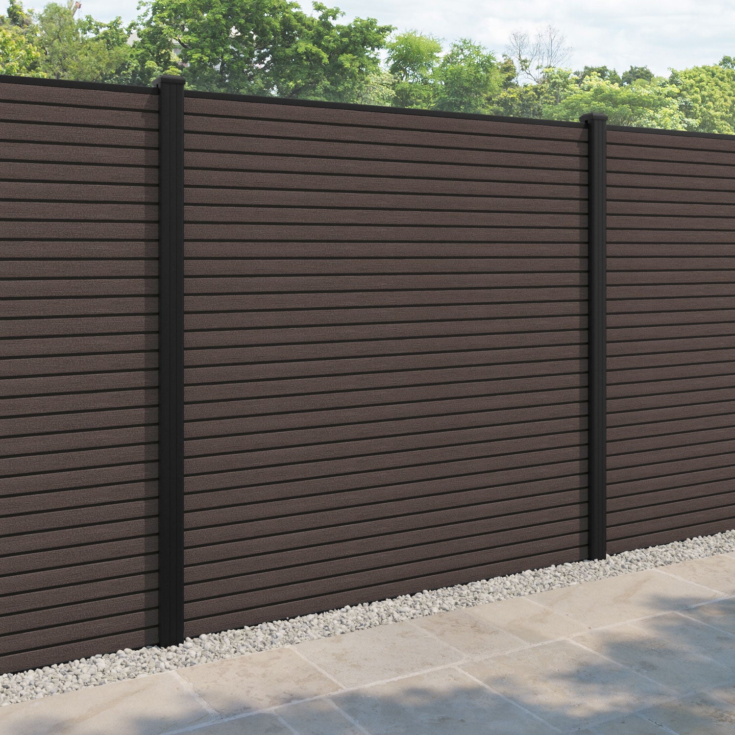 Hudson Fence Panel - Mid Brown - with our aluminium posts