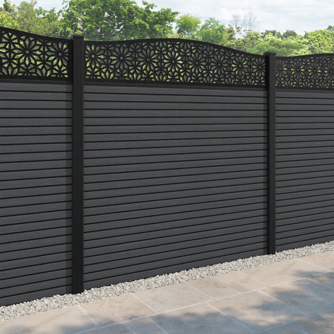 Hudson Narwa Curved Top Fence Panel - Dark Grey - with our aluminium posts