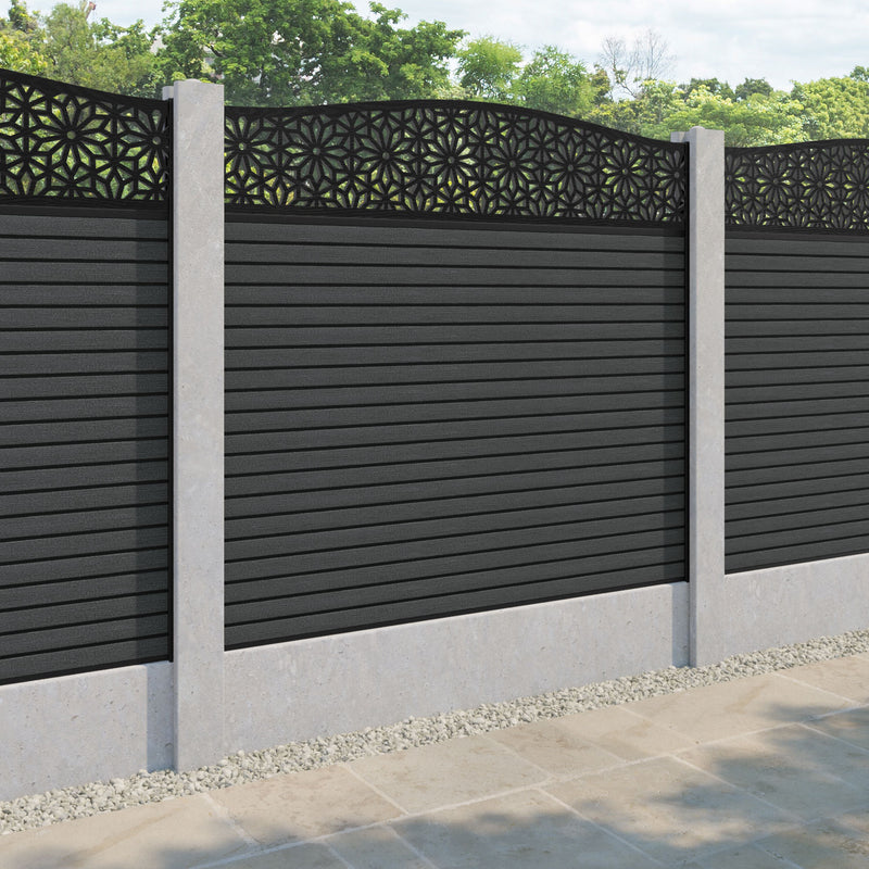 Hudson Narwa Curved Top Fence Panel - Dark Grey - for existing concrete posts