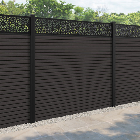 Hudson Narwa Fence Panel - Dark Oak - with our aluminium posts