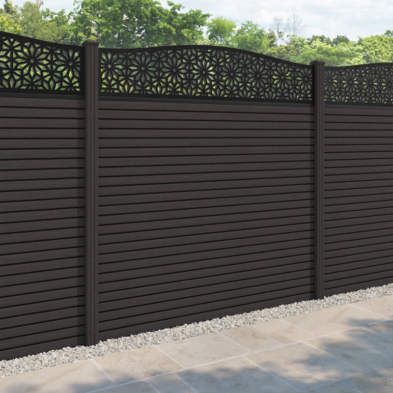 Hudson Narwa Curved Top Fence Panel - Dark Oak - with our composite posts