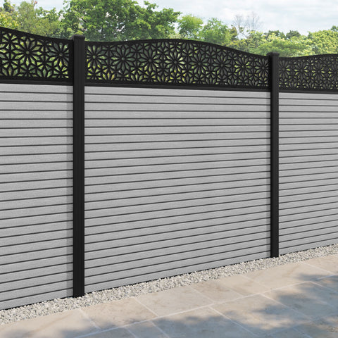 Hudson Narwa Curved Top Fence Panel - Light Grey - with our aluminium posts