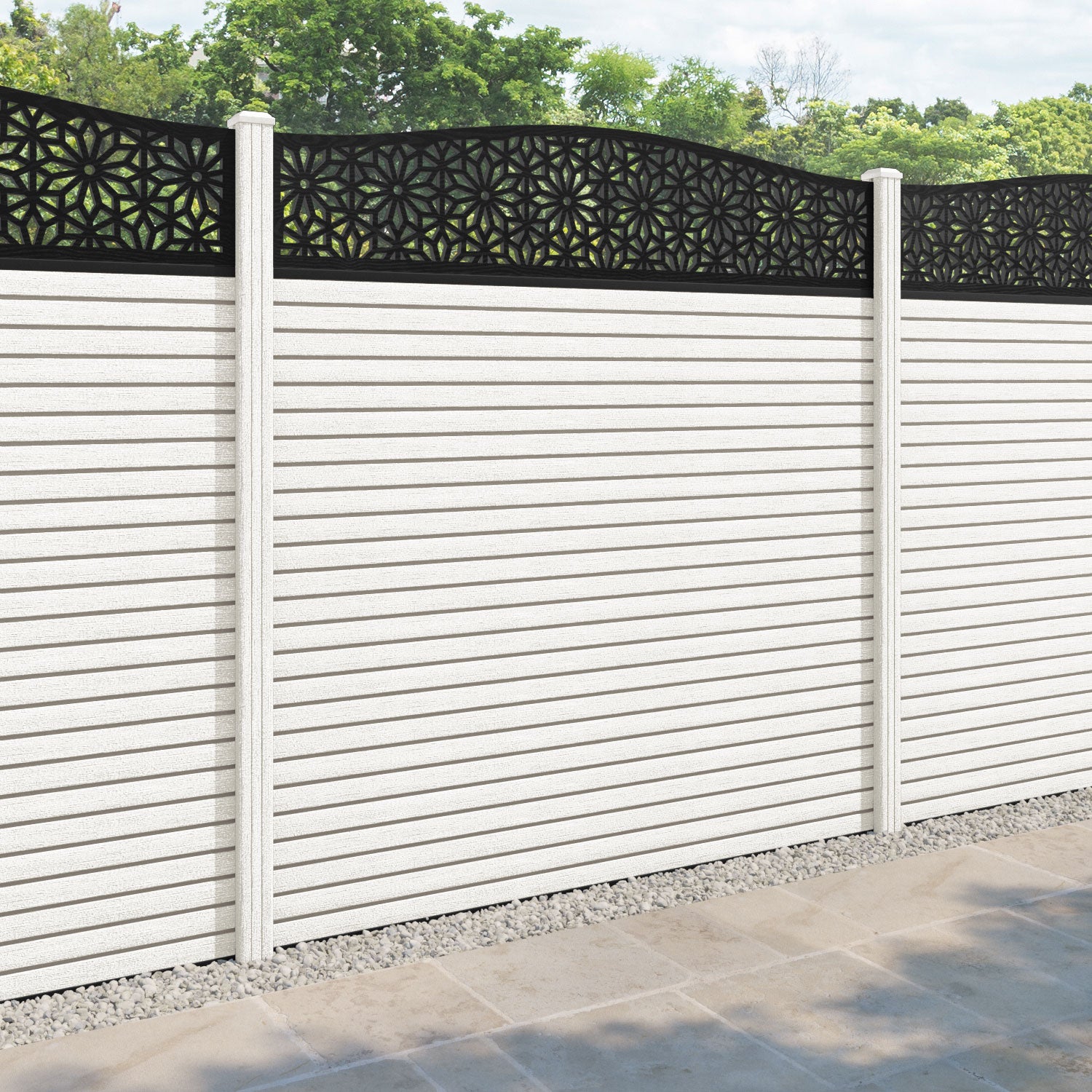 Hudson Narwa Curved Top Fence Panel - Light Stone - with our composite posts