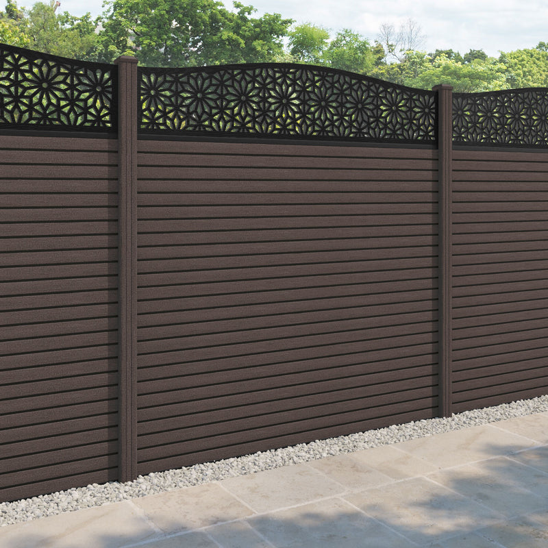 Hudson Narwa Curved Top Fence Panel - Mid Brown - with our composite posts