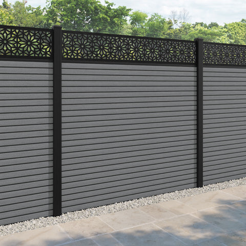 Hudson Narwa Fence Panel - Mid Grey - with our aluminium posts