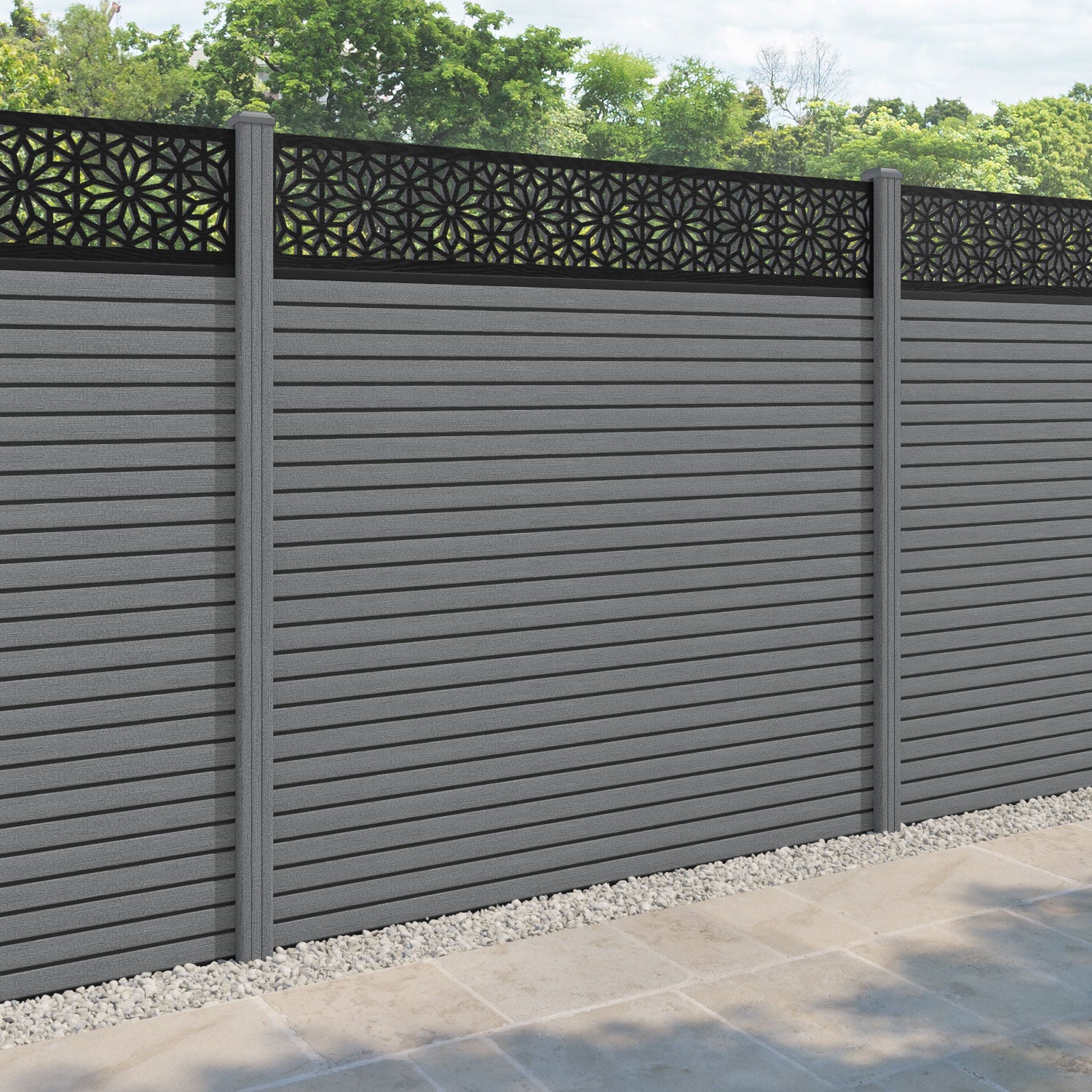 Hudson Narwa Fence Panel - Mid Grey - with our composite posts