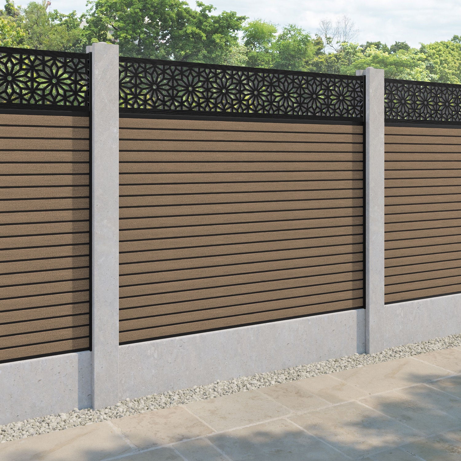 Hudson Narwa Fence Panel - Teak - for existing concrete posts