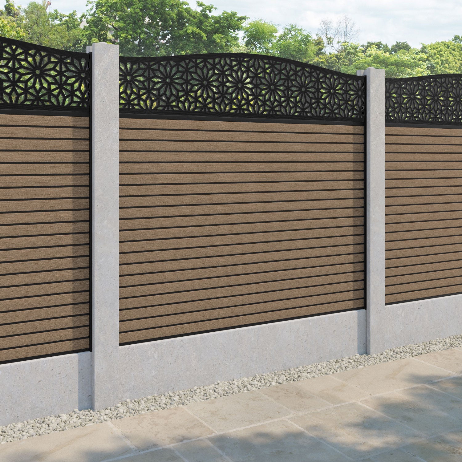 Hudson Narwa Curved Top Fence Panel - Teak - for existing concrete posts
