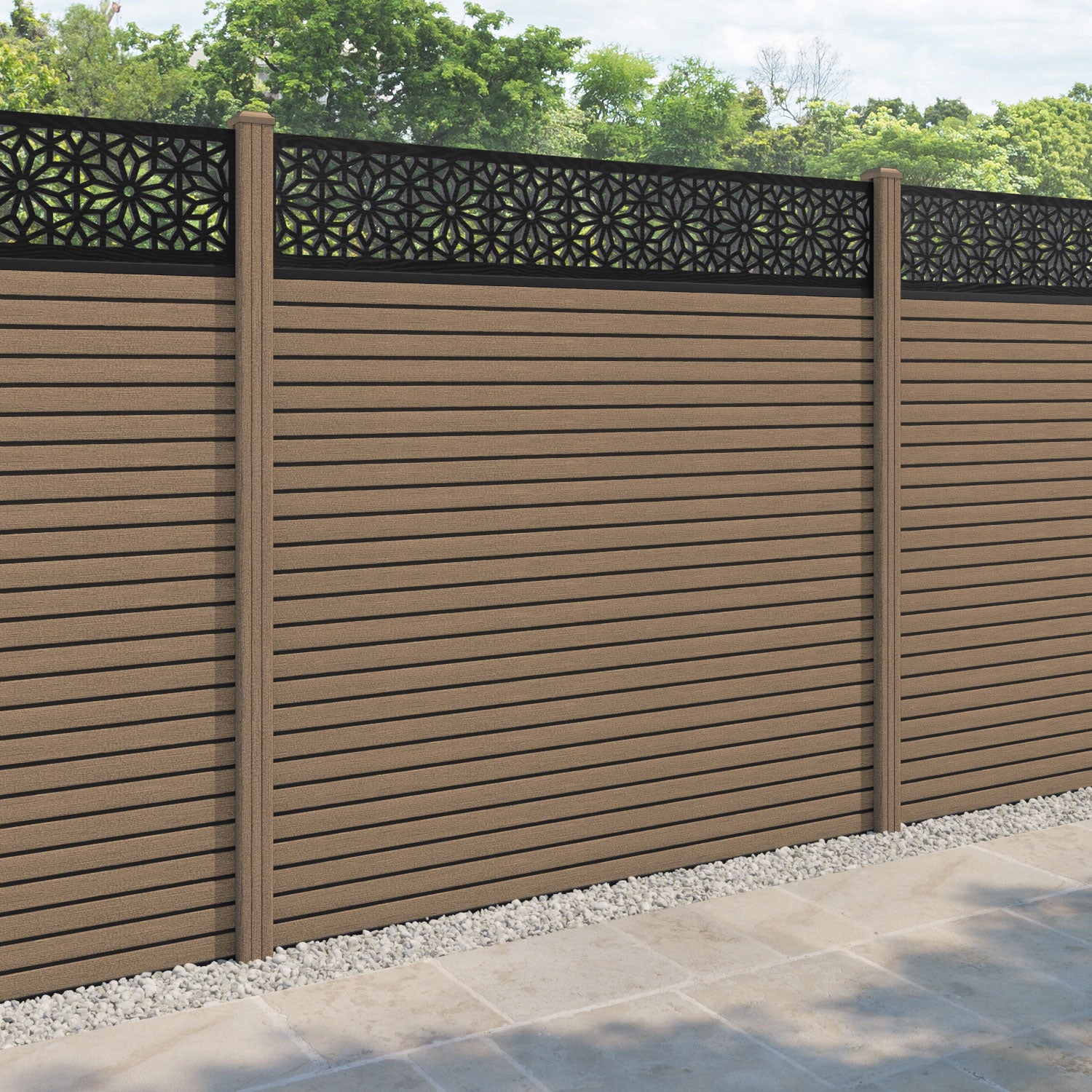 Hudson Narwa Fence Panel - Teak - with our composite posts