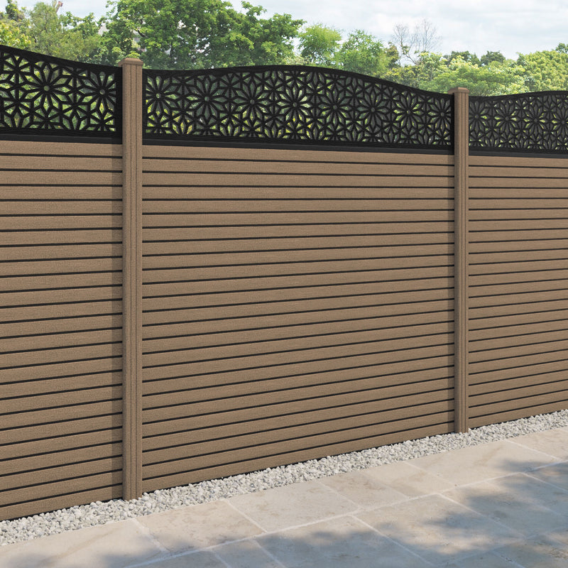 Hudson Narwa Curved Top Fence Panel - Teak - with our composite posts