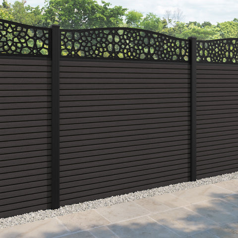 Hudson Nazira Curved Top Fence Panel - Dark Oak - with our aluminium posts
