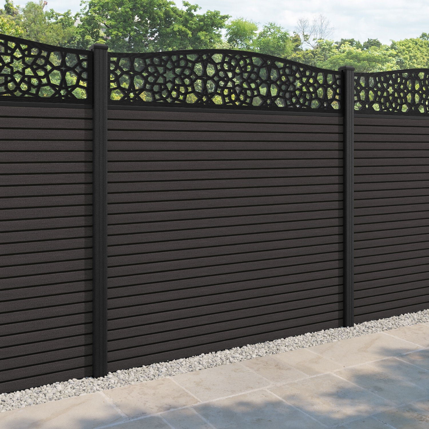 Hudson Nazira Curved Top Fence Panel - Dark Oak - with our composite posts