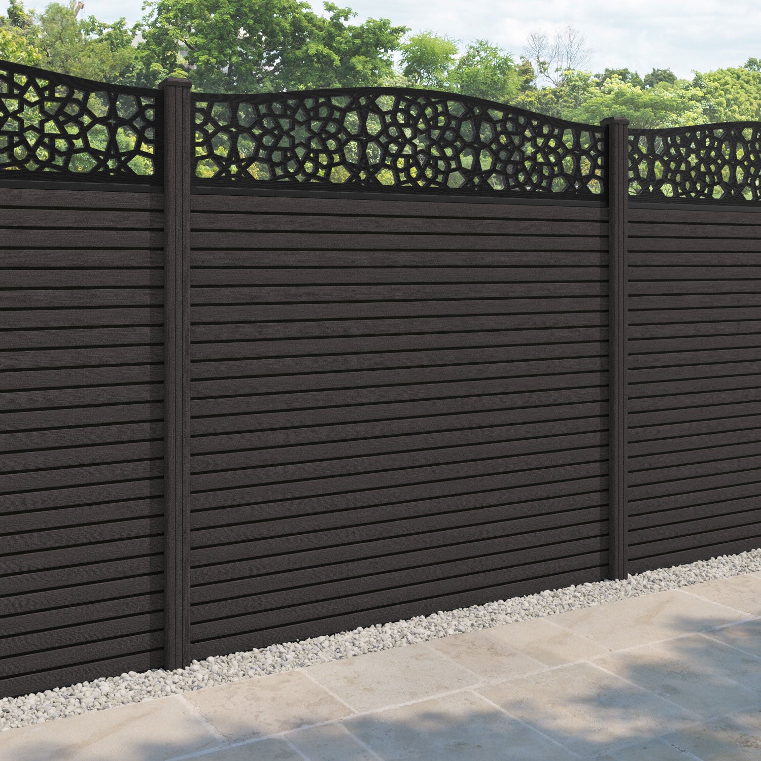 Hudson Nazira Curved Top Fence Panel - Dark Oak - with our composite posts