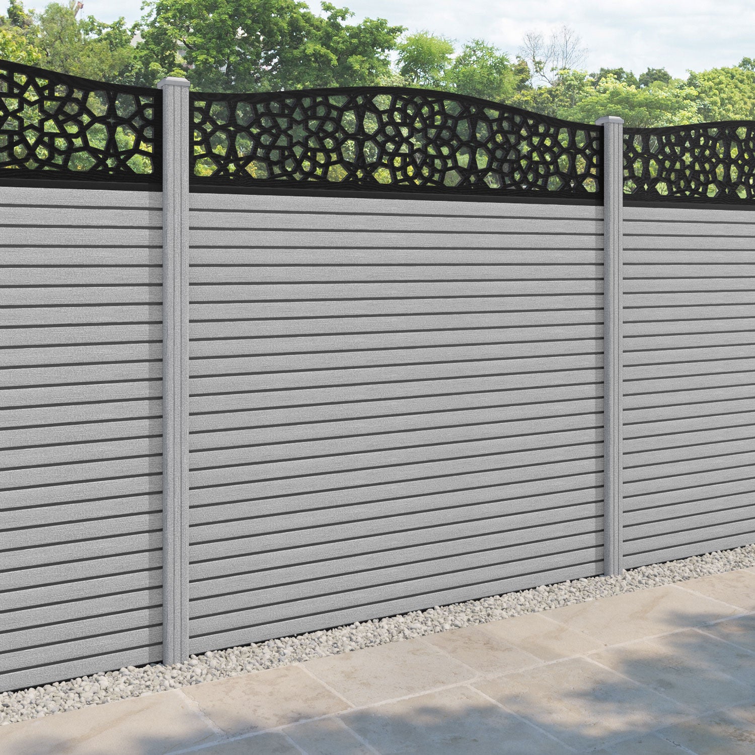 Hudson Nazira Curved Top Fence Panel - Light Grey - with our composite posts