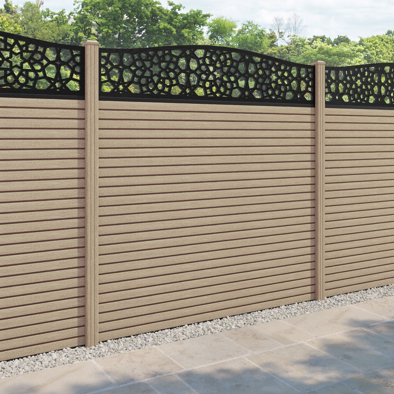 Hudson Nazira Curved Top Fence Panel - Light Oak - with our composite posts