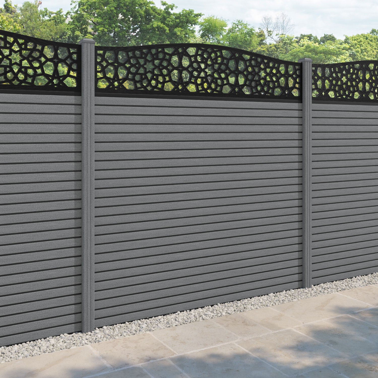 Hudson Nazira Curved Top Fence Panel - Mid Grey - with our composite posts