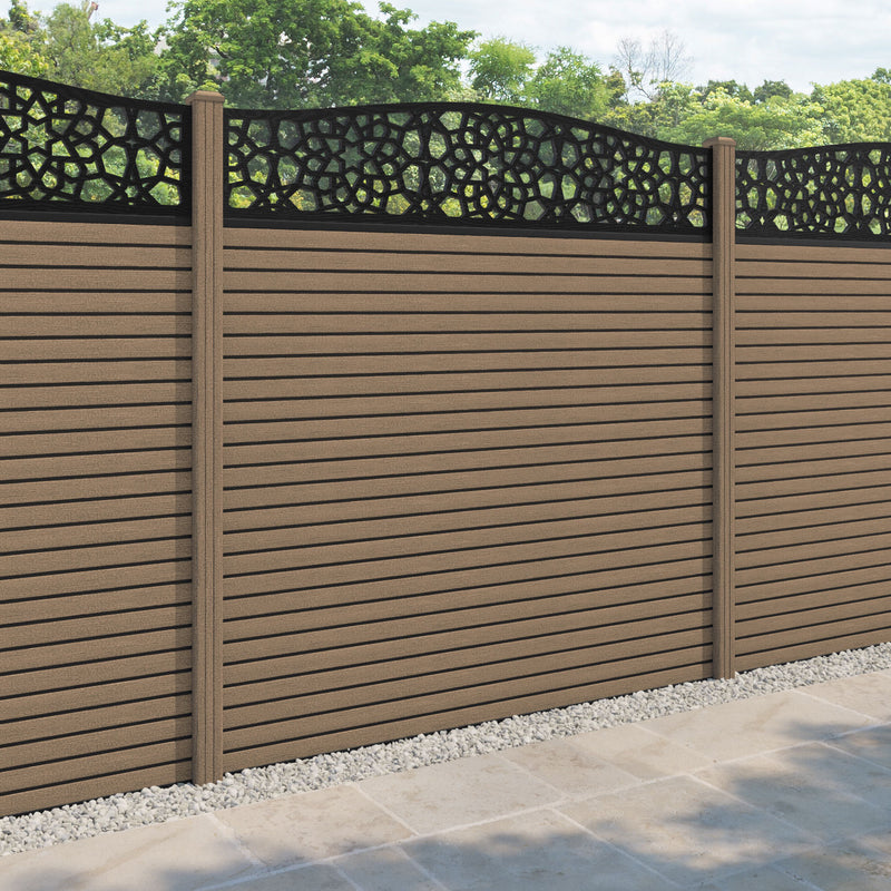Hudson Nazira Curved Top Fence Panel - Teak - with our composite posts