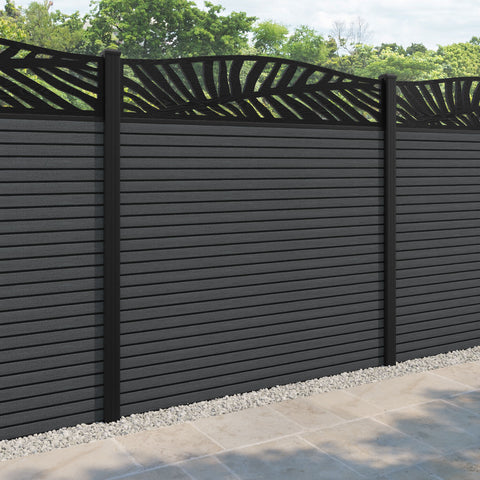 Hudson Palm Curved Top Fence Panel - Dark Grey - with our aluminium posts