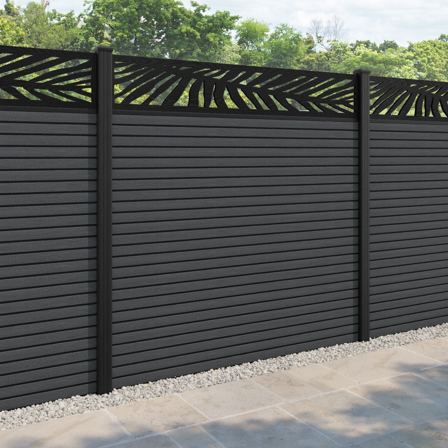 Hudson Palm Fence Panel - Dark Grey - with our composite posts