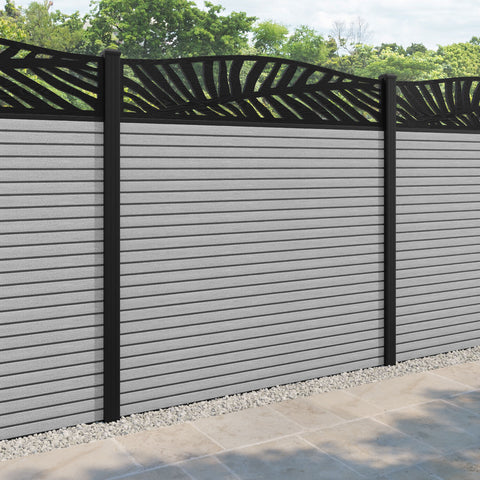 Hudson Palm Curved Top Fence Panel - Light Grey - with our aluminium posts