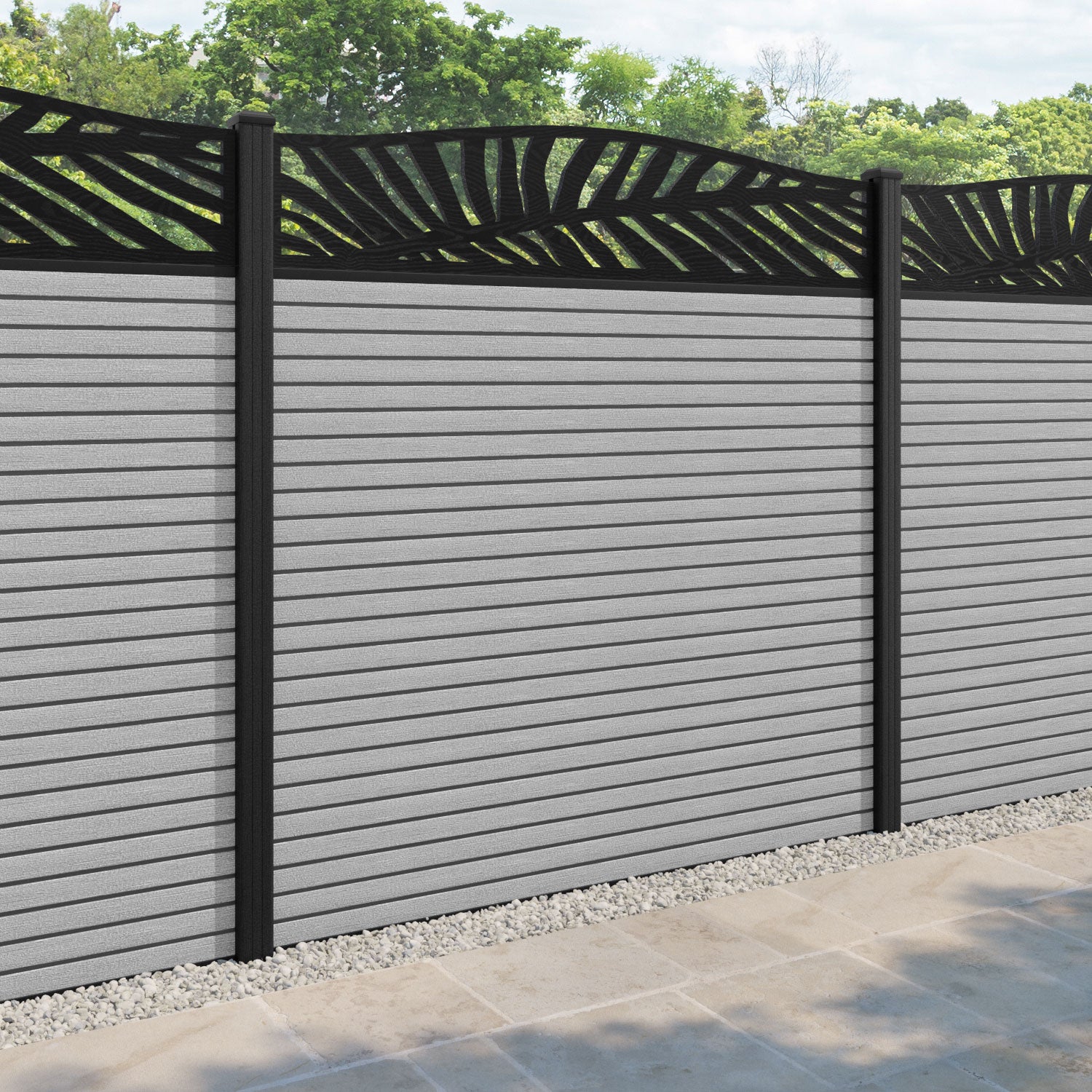 Hudson Palm Curved Top Fence Panel - Light Grey - with our composite posts
