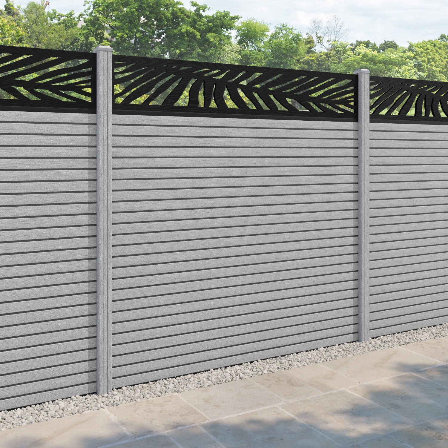 Hudson Palm Fence Panel - Light Grey - with our composite posts
