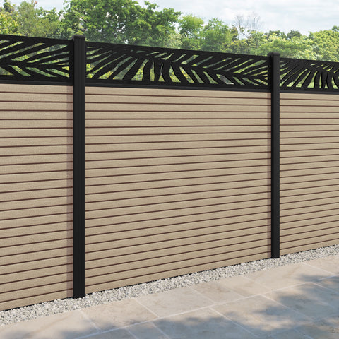 Hudson Palm Fence Panel - Light Oak - with our aluminium posts