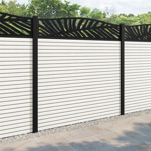 Hudson Palm Curved Top Fence Panel - Light Stone - with our aluminium posts