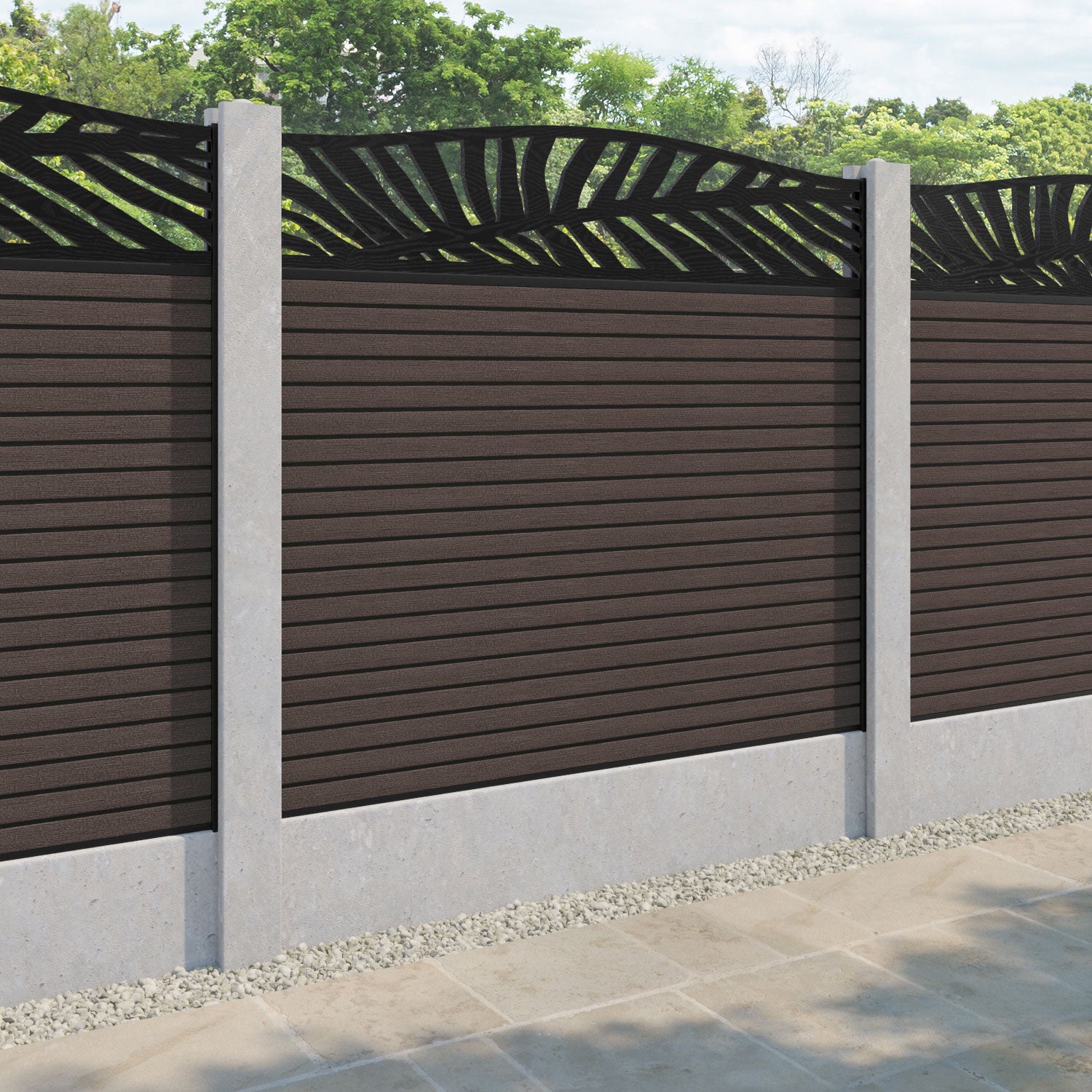 Hudson Palm Curved Top Fence Panel - Mid Brown - for existing concrete posts