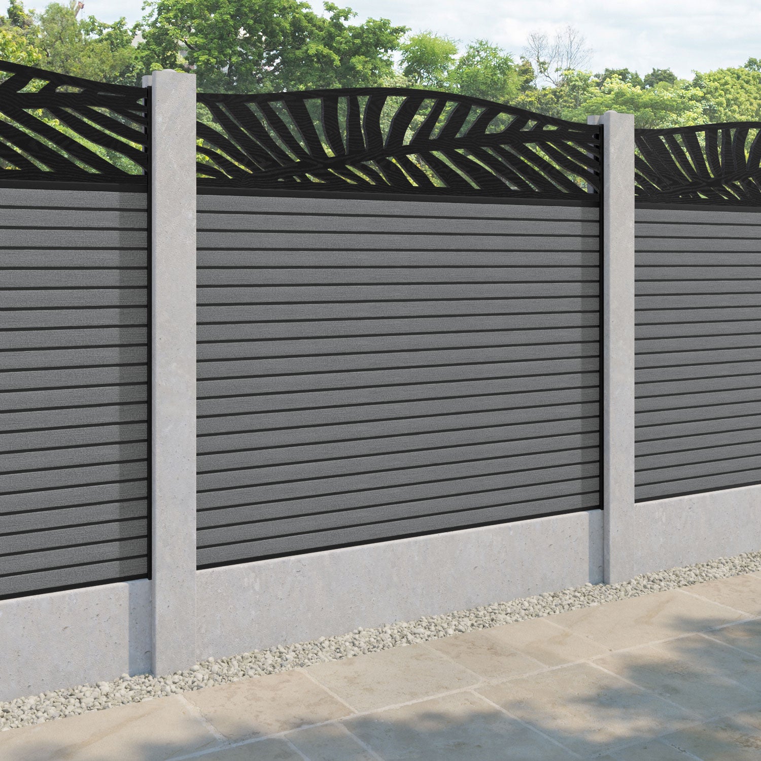 Hudson Palm Curved Top Fence Panel - Mid Grey - for existing concrete posts