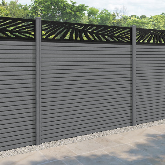 Hudson Palm Fence Panel - Mid Grey - with our composite posts