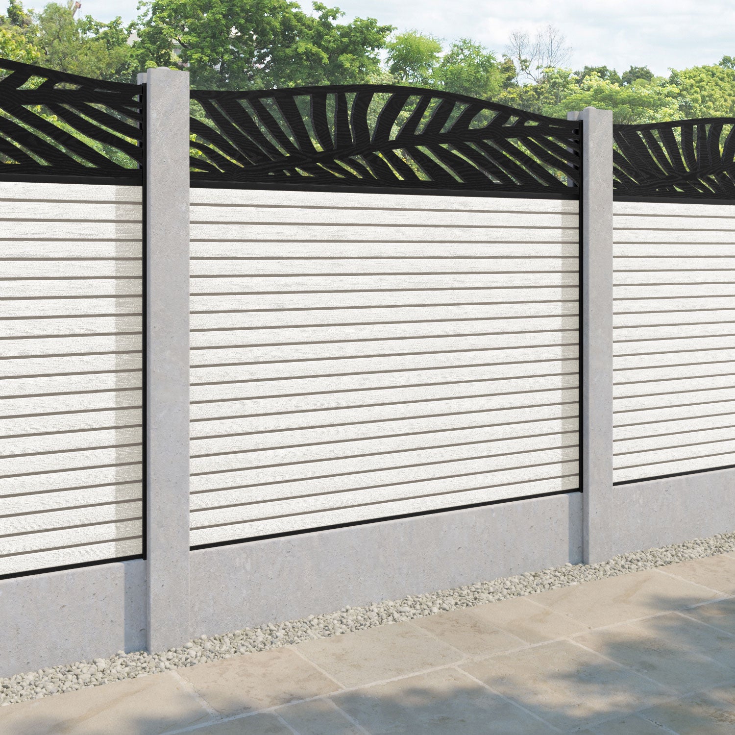 Hudson Palm Curved Top Fence Panel - Light Stone - for existing concrete posts