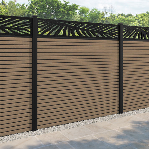 Hudson Palm Fence Panel - Teak - with our aluminium posts