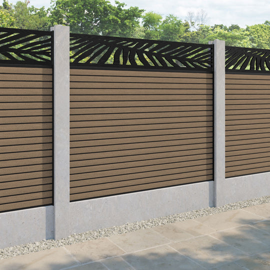 Hudson Palm Fence Panel - Teak - for existing concrete posts