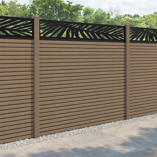 Hudson Palm Fence Panel - Teak - with our composite posts