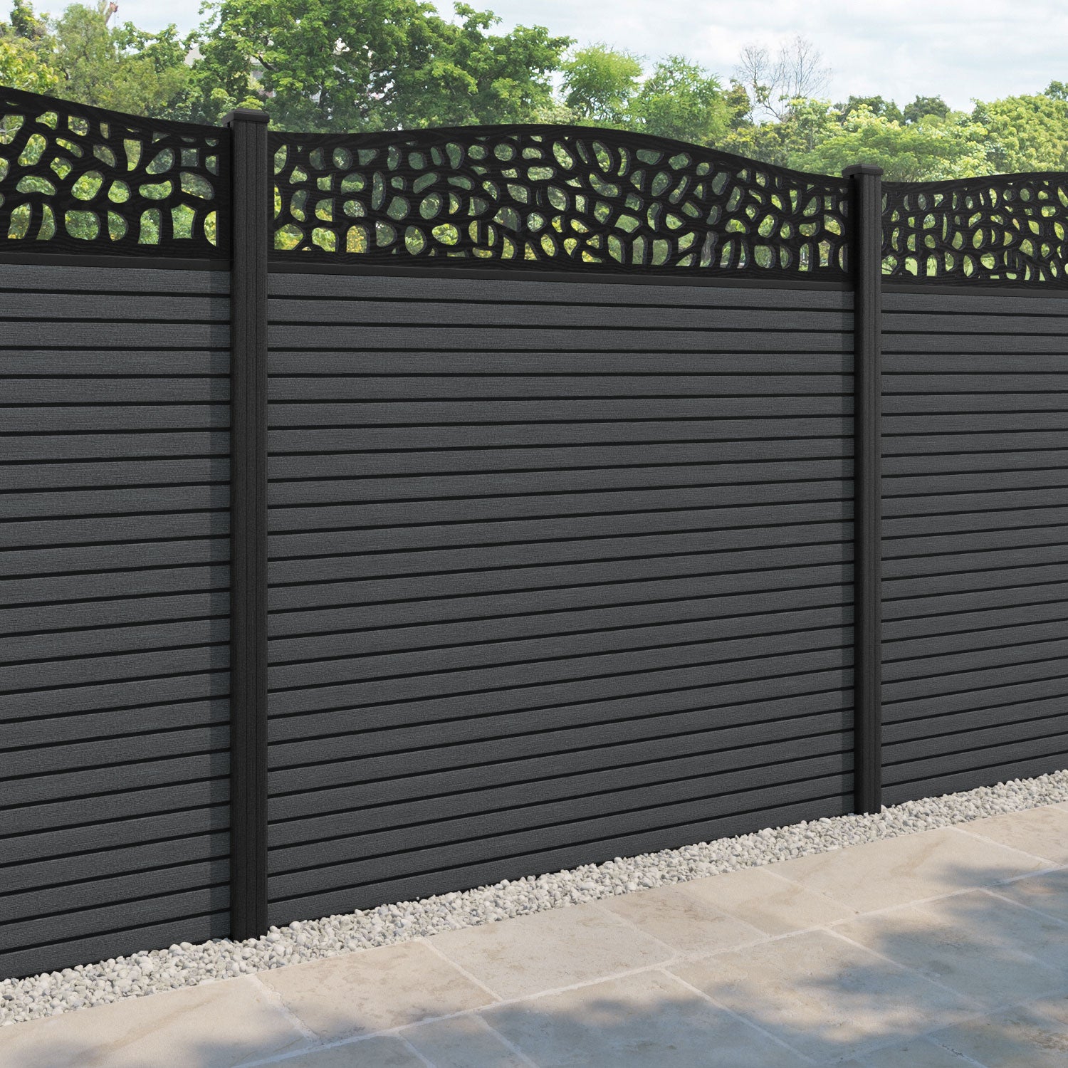 Hudson Pebble Curved Top Fence Panel - Dark Grey - with our composite posts