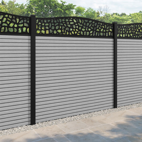 Hudson Pebble Curved Top Fence Panel - Light Grey - with our aluminium posts